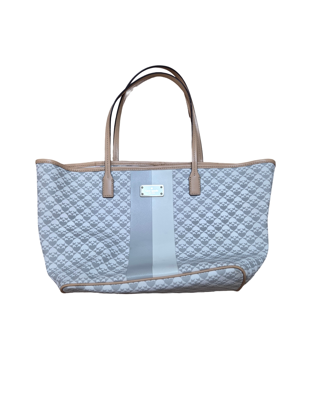 kate spade Quilted Light Gray Tote with Tan Trim